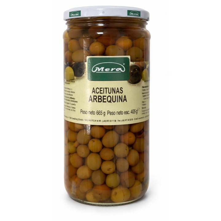 Conservă măsline Arbequina Mera 720ml, textură delicată, gust fin
