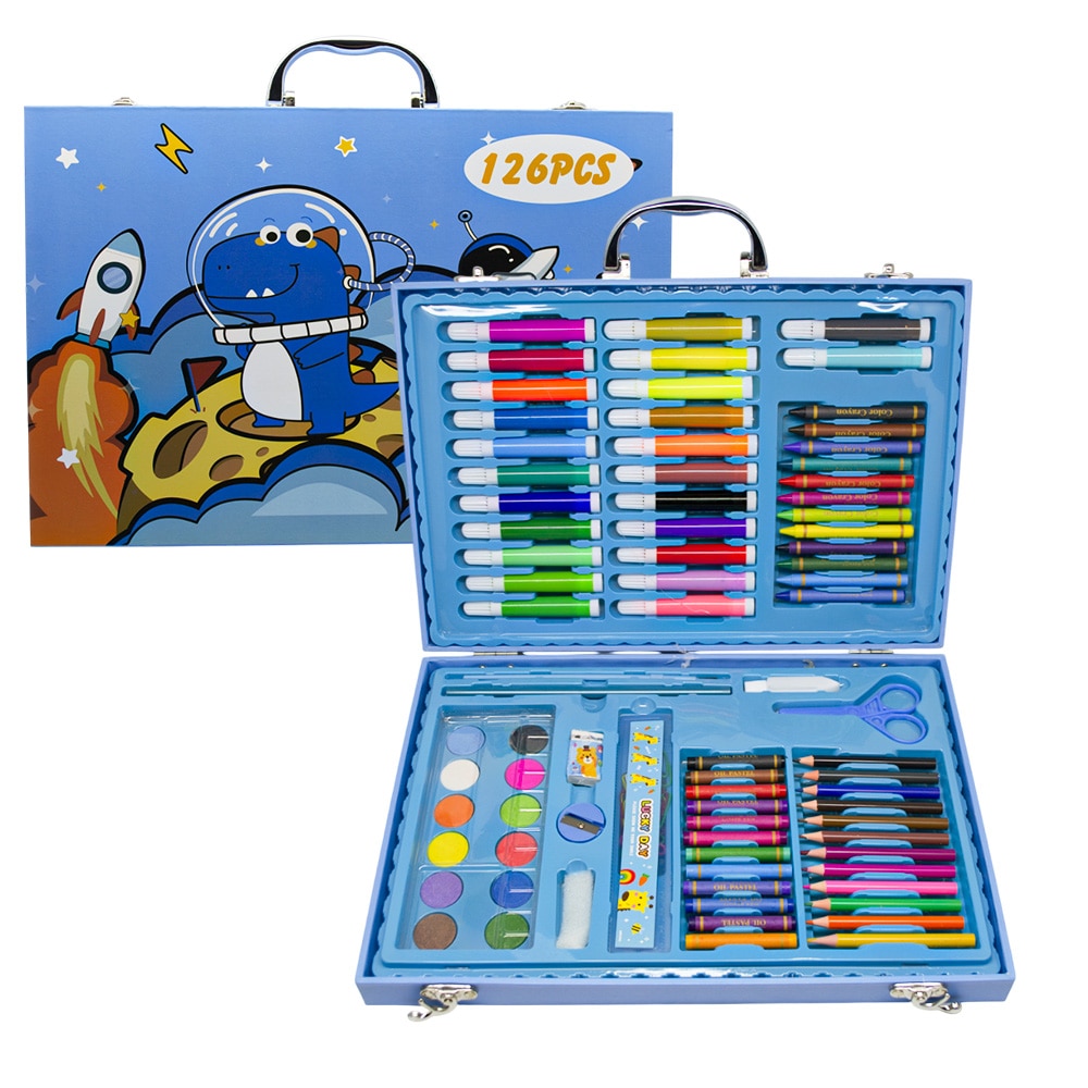 Set desen copii 126 piese, trusa artistica completa, markere