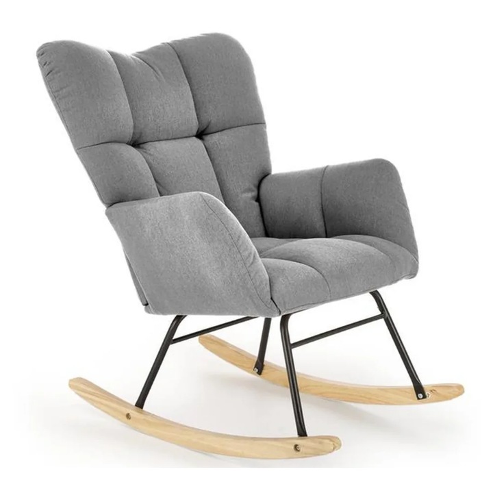 Люлеещ се фотьойл, за релакс, кадифена материя, метална рамка, сив