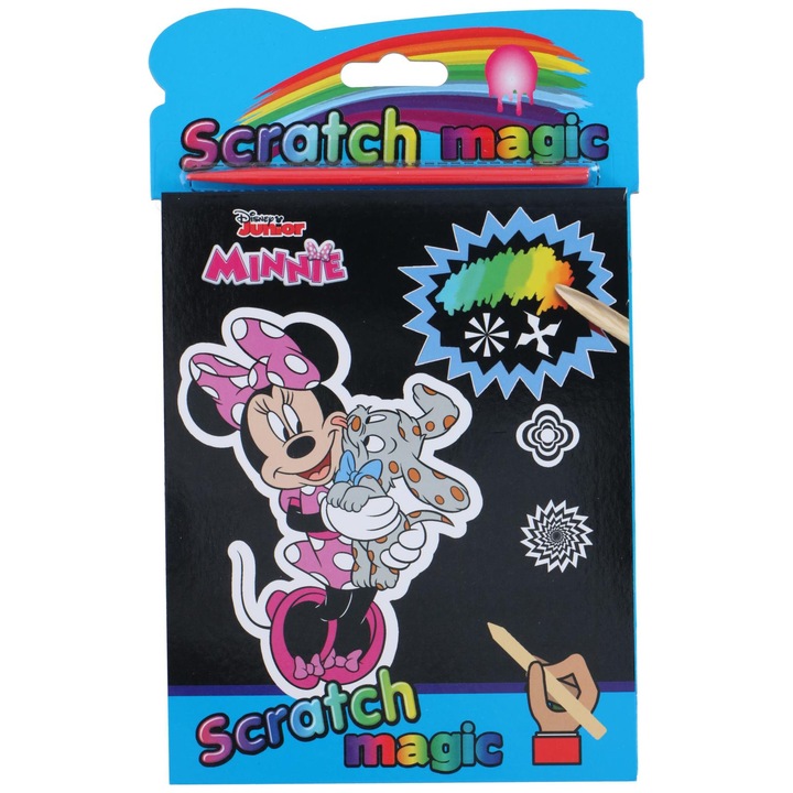 Carte de activitati pentru copii, Disney Scratch Magic, Creion pentru razuire inclus, Model Minnie Mouse, 12 pagini, 22x17cm