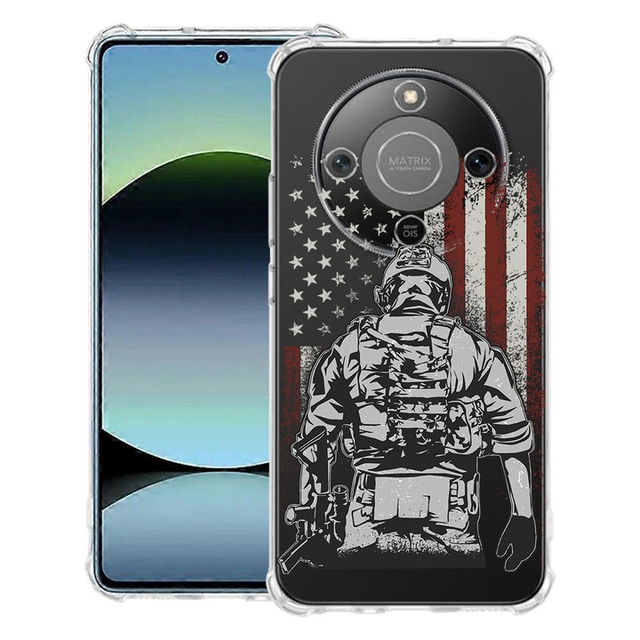 BestCase® Husa Anti Shock 1.5mm Compatibila cu Honor Magic8 Lite, cu Design American Soldier, Reinforced 4 Corners, 3128364 AS 1832