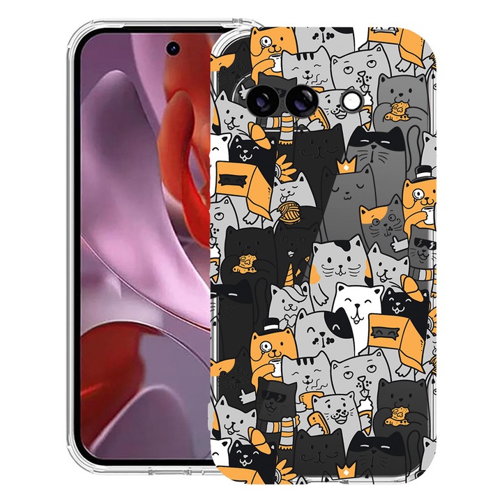 BestCase® Husa Anti Shock 1.5mm Compatibila cu Google Pixel 10a, cu Design Cat Pattern, Reinforced 4 Corners, 3128359 AS 1030