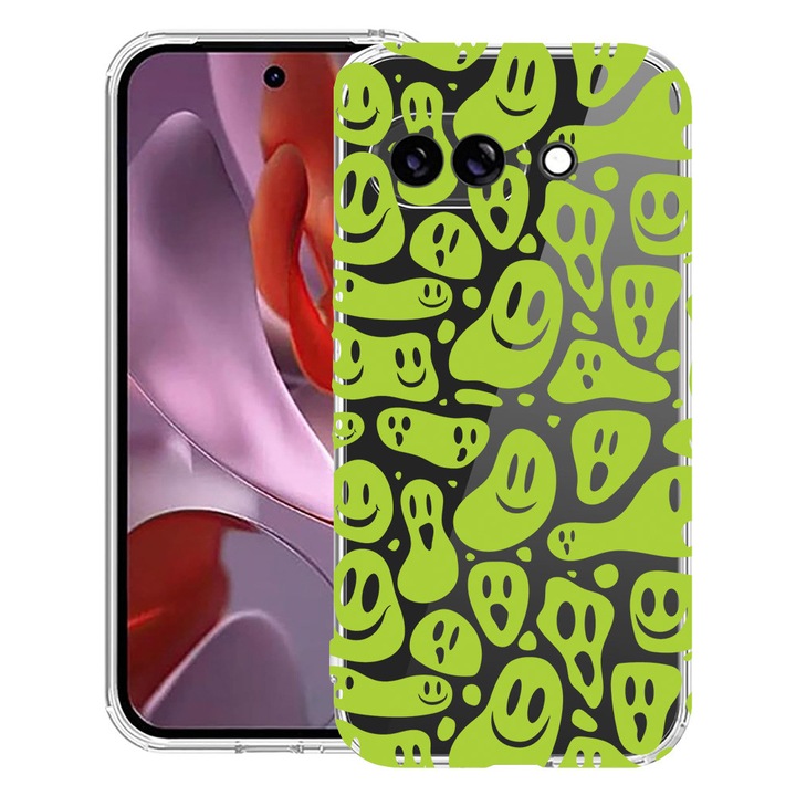 BestCase® Husa Anti Shock 1.5mm Compatibila cu Google Pixel 10a, cu Design Green Acid Smiley, Reinforced 4 Corners, 3128359 AS 1051