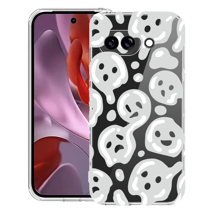 BestCase® Husa Anti Shock 1.5mm Compatibila cu Google Pixel 10a, cu Design Gray Acid Smiley, Reinforced 4 Corners, 3128359 AS 1000