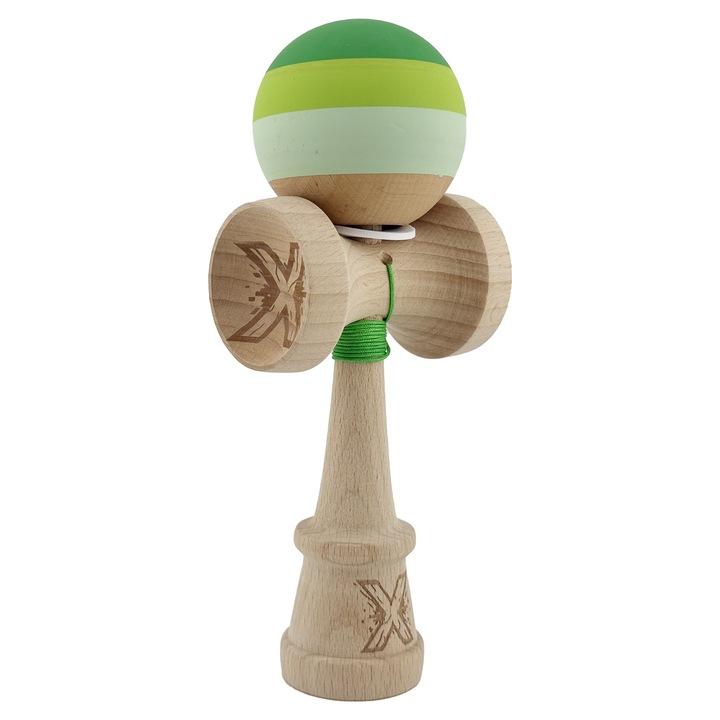 Kendama X Originala, Profesionala, By Fitilomania, Rubber Grip, Cupe Mari KING SIZE V3, Gaura in Baza, Rulment Metalic, din lemn 18 cm, Ata 62/65 cm, Special Verde degrade