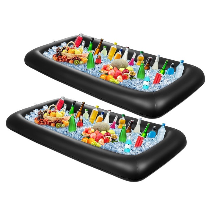 Set de 2 Bare gonflabile pentru servire Bufet cu gheata Tavi pentru servirea salatelor Suport pentru alimente si bauturi Containere racitoare pentru interior si exterior Gratar in aer liber Picnic Petrecere la piscina Luau Cooler cu dop de scurgere