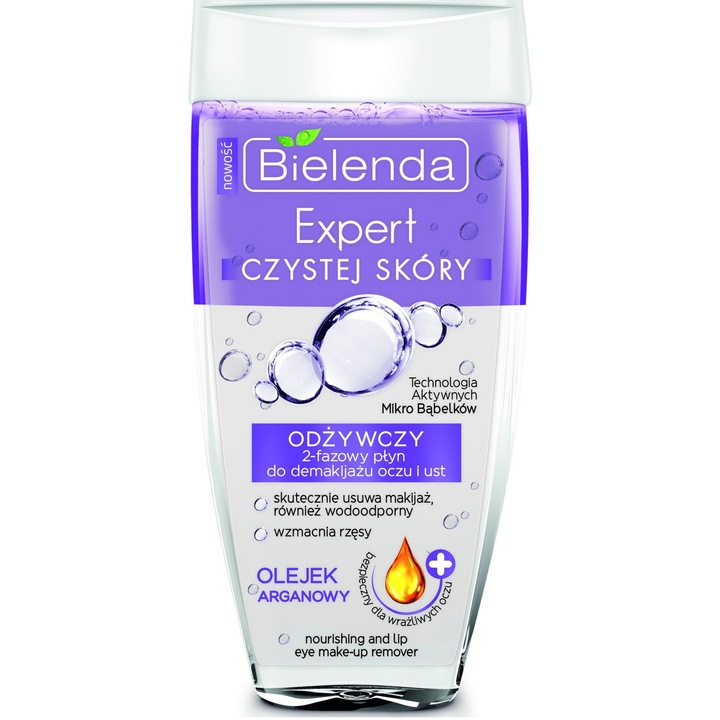 Demachiant bifazic, Bielenda, Clean Skin Expert, ochi & buze cu argan, 150 ml