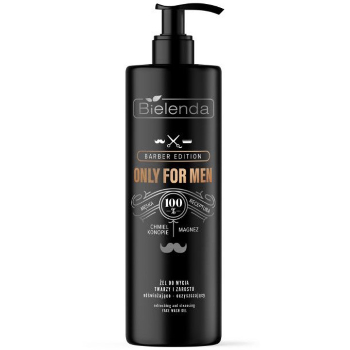 Измиващ продукт за лице и брада Bielenda, Only For Men, Гелообразен, Освежаващ, 190 г