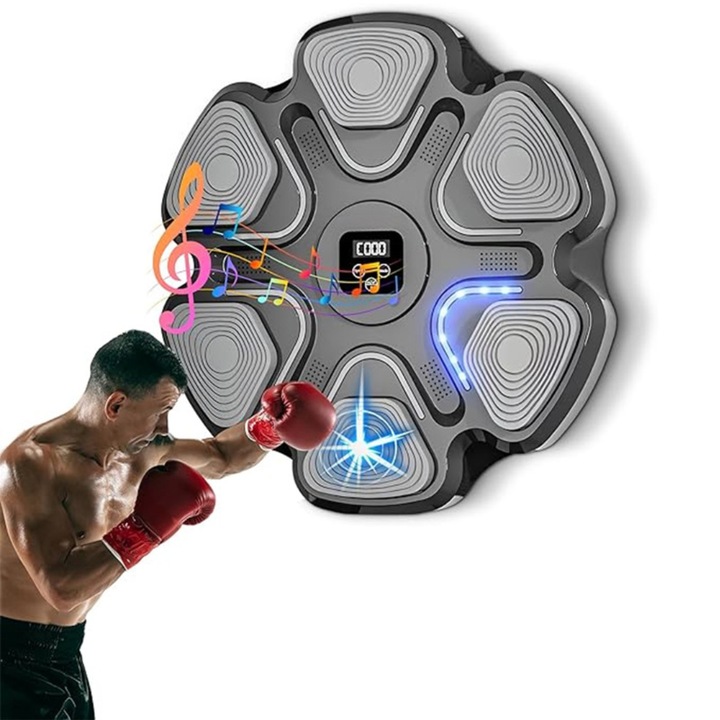 Професионална Боксова Машина HOZRO, с LED и Музика – Тренировъчна Мишена за Реакция, Тиха, с Еластична Гумена Подложка