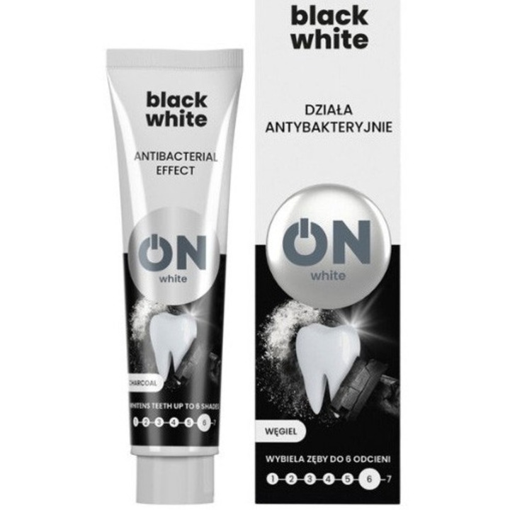 Fogkrém, On, Black White, intenzív fehérítés szénnel, 75 ml