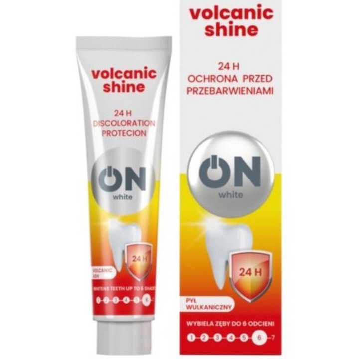 Fogkrém, On, White Volcanic Shine, fehérítés és ragyogás vulkáni ásványokkal, 75 ml