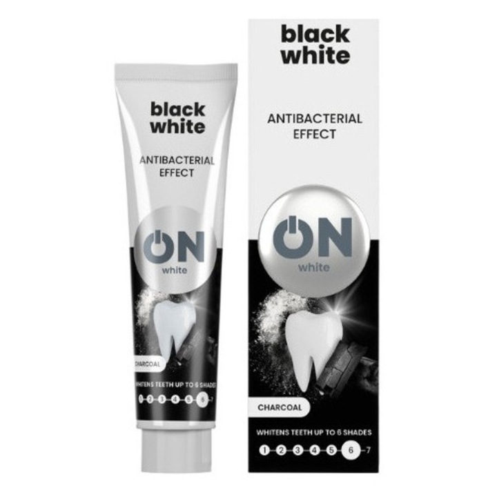 Fogkrém, On, Black White, intenzív fehérítés szénnel, 75 ml
