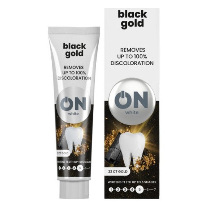 Fogkrém, On, White Black Gold, intenzív fehérítő hatású prémium, 75 ml