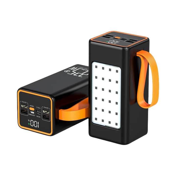 Baterie externa ElecLeap®, baterie externa pentru exterior, incarcare rapida 22, 5 W, iluminare de urgenta, interfete multiple, 50000 mAh, negru