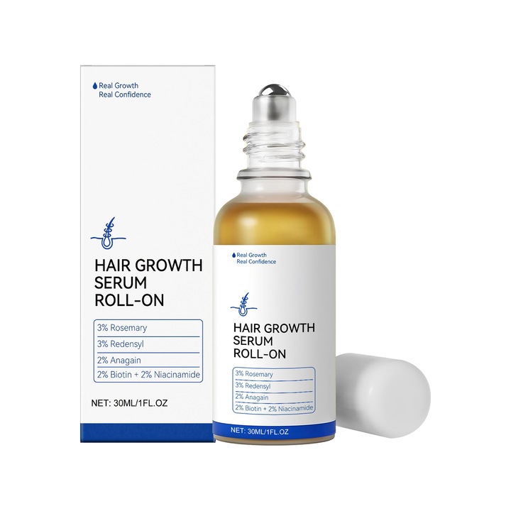 Serum pentru Cresterea Parului, Tratament pentru Scalp, Aplicare cu Roller, Formula Rapida, Potrivit pentru Toate Tipurile de Par
