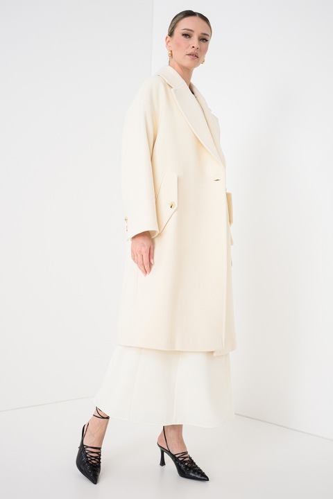 Max&Co, Palton din lana virgina si casmir, Alb murdar