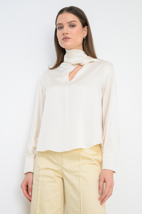 Max&Co, Bluza de matase cu funfa din panglici Pascia, Alb fildes