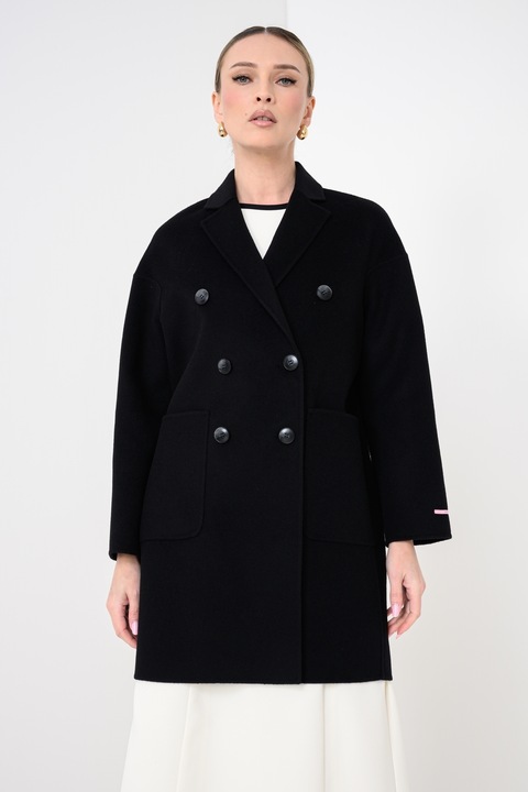 Max&Co, Palton din lana virgina cu doua randuri de nasturi, Negru, S-M