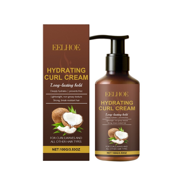 Crema pentru definirea buclelor, cu ulei de cocos, anti-frizz, pentru toate tipurile de par cret, 250ml