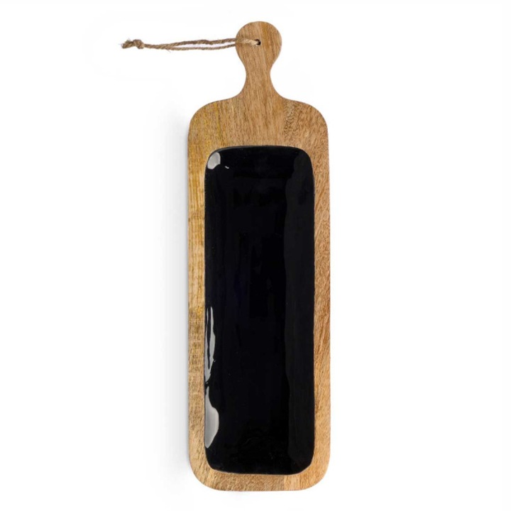 Дървена дъска, GIFTDECOR, С бял завършек, Ергономична дръжка и отвор за окачване, Гладка повърхност за рязане и сервиране на закуски, Модерен и функционален дизайн, Идеална за кухня, Черна