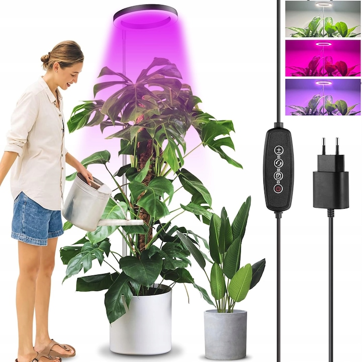 Lampa LED pentru Creșterea Plantelor, Înălțime Reglabilă 30x147cm, 72 LED-uri, Negru, Cu Temporizator