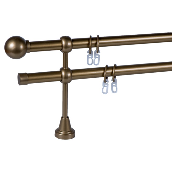Galerie pentru draperie si perdea metal 19/19 mm AUSTRALIA dubla, auriu-inchis, 160 cm, capete SIDNEY