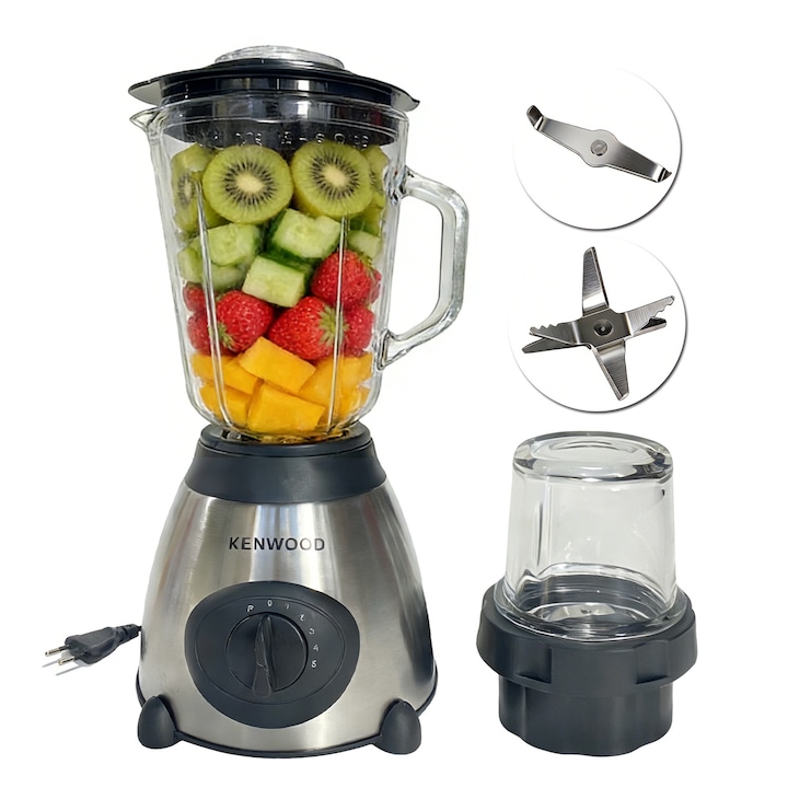 Mixer de Fructe Procesor de alimente si blender inoxidabil 1,5L, 5 viteze, Mixer vertical 1000W pentru macinat, mixat, preparat sucuri, tensiune universala 110-240V