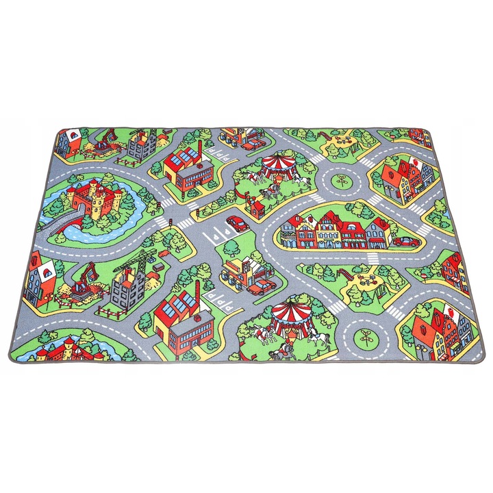 Covor Pentru Copii, elSimone, 400 x 500 cm, Verde Multicolor, Fir Scurt, Compatibil Cu Incalzirea Prin Pardoseala, Dreptunghi, Imprimare Stradala, Certificat Oeko-Tex, Poliamid