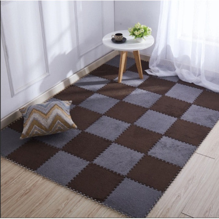 Set 10 Bucati de covor sub forma de puzzle, din spuma EVA, 30×30 cm, gri inchis