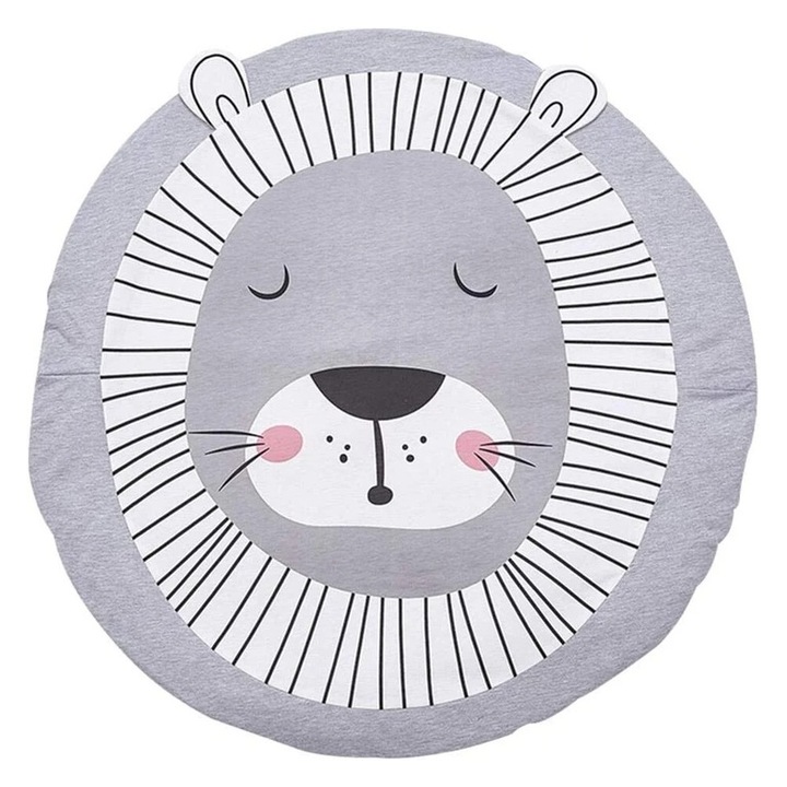 Covoras pentru copii, D 85 cm, bumac, gri, alb