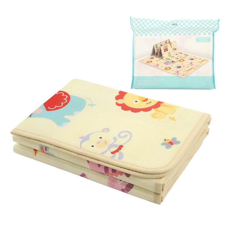 Covor Pliabil din pentru Copii, 180x100x1 Cm, FUIENKO Termoizolant, Impermeabil, spuma XPE, antiderapant, pentru fete si baieti Interactiv si educativ, pentru interior sau exterior, Lumea animalelor