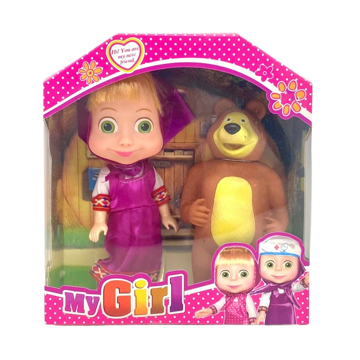 Mása és a medve szett, Masha and the Bear, 15 cm, BimBimBo
