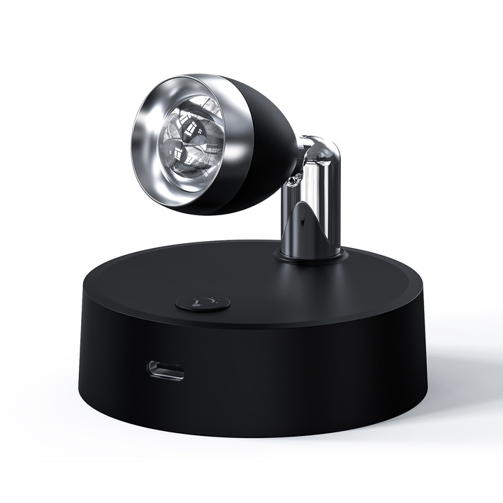 Aplica de perete, 1 W, reglare a temperaturii culorii pe trei niveluri, senzor infrarosu, unghi de iluminare si luminozitate reglabile, 1500 mAh, incarcare USB, cu telecomanda, negru