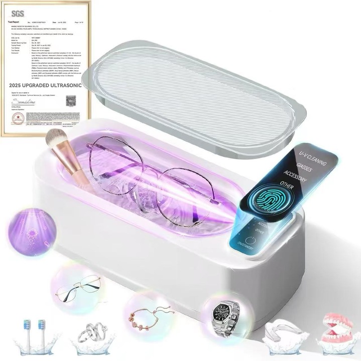 Curatator cu ultrasunete imbunatatit pentru bijuterii, cu 4 moduri de curatare, dezinfectare si sterilizare pentru bijuterii, ochelari de vedere, inele, monede, curele de ceas, proteze dentare, cercei si produse de igiena
