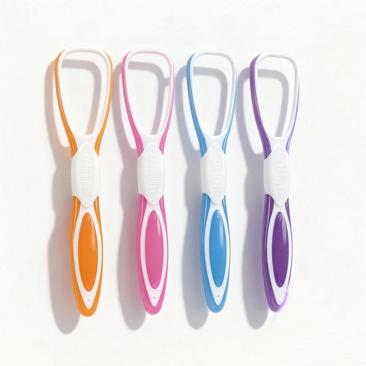 4 db-os Nyelvtisztító Készlet – Ergonomikus U-alakú Kialakítás, 4 Élénk Szín, Biztonságos PP Anyag – Tökéletes a Mindennapi Higiéniához és Utazáshoz, Ideális az Egész Család és a Szájhigiéniára Különösen Figyelők Számára