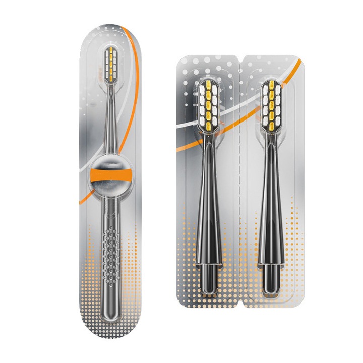 Periuta de Dinti pentru Aparat Dentar Ortodontica, 3 Capete Detasabile + 1 Maner, Curatare Profunda, Design Ergonomic – Ideala pentru Acasa si Calatorii, Adulti si Adolescenti（Negru）