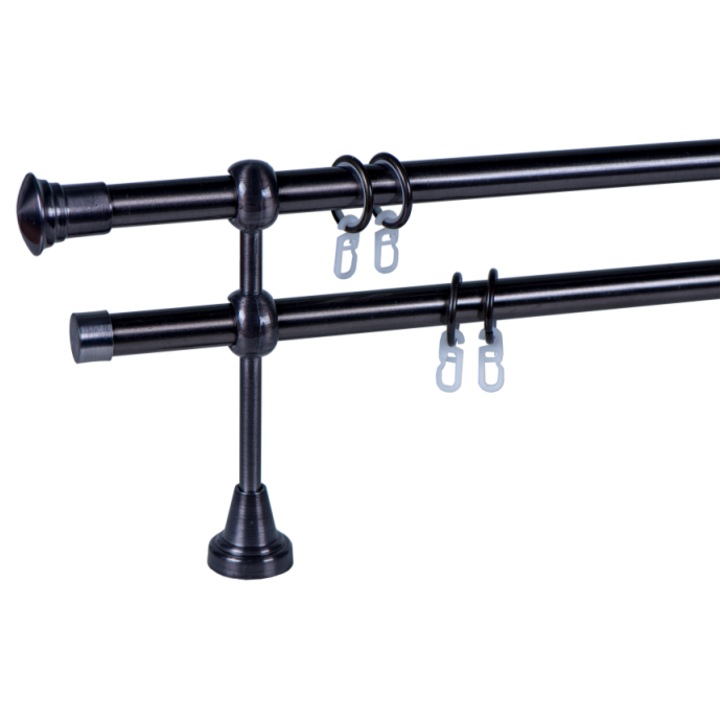 Galerie pentru draperie si perdea metal 19/19 mm AUSTRALIA dubla, titan, 160 cm, capete MELBOURNE