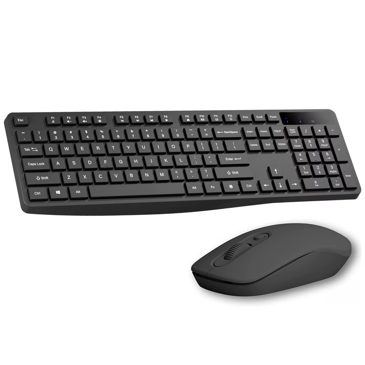 Set Tastatură și Mouse Wireless 2.4G, Konzmann, Ergonomic, 12 Taste Multimedia, Negru