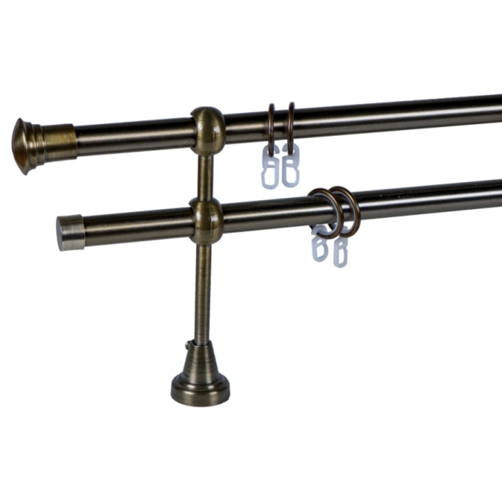 Двойна метална релса за пердета и завеси 19/19 мм АВСТРАЛИЯ, антично злато, 160 см, накрайници МЕЛБЪРН
