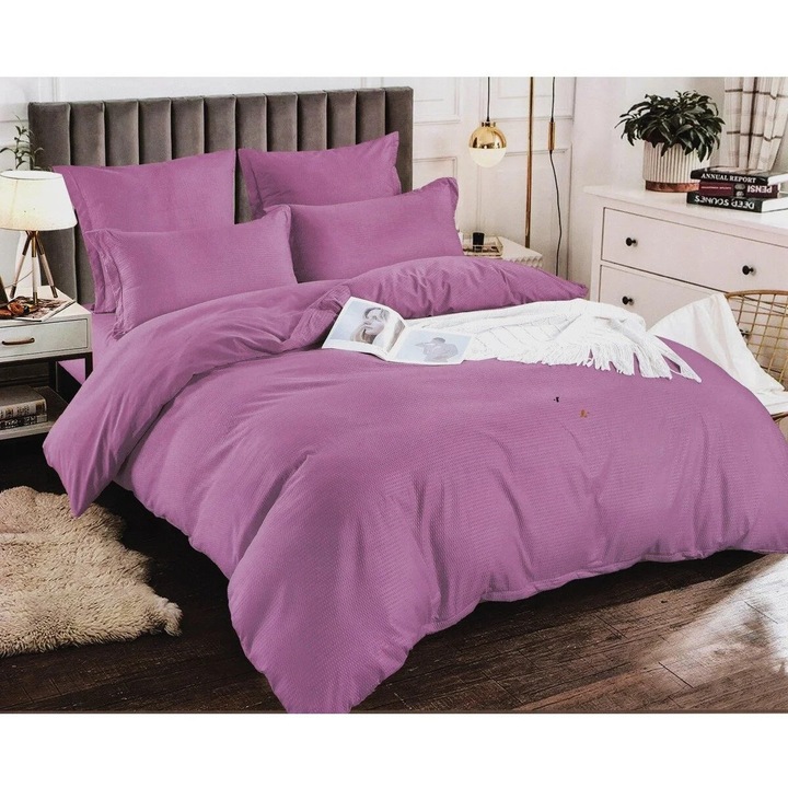 Lenjerii de pat Pucioasa din finet creponat fin Premium cu 6 piese, 230x250 cm