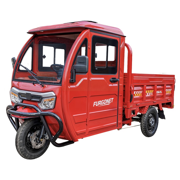 Camioneta electrica cu 3 roti, motor 2000w, model BSK Furgonet, acumulator 72v 58AH, culoare rosu