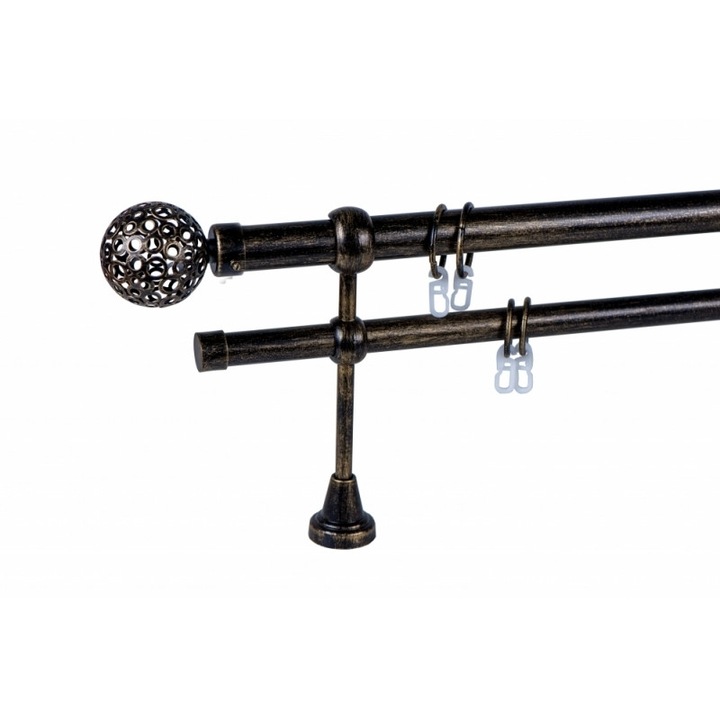 galerie metal 25/19 mm BRAZILIA dubla, negru-auriu, 240 cm, capete FORTALEZA