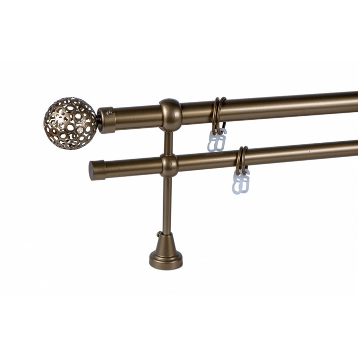 Galerie perdea metal 25mm RODECO, auriu mat, 240cm, set complet cu accesorii