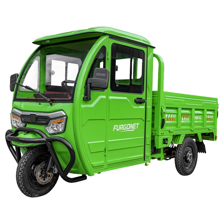 Camioneta electrica cu 3 roti, motor 2000w, model BSK Furgonet, acumulator 72v 58AH, culoare verde deschis