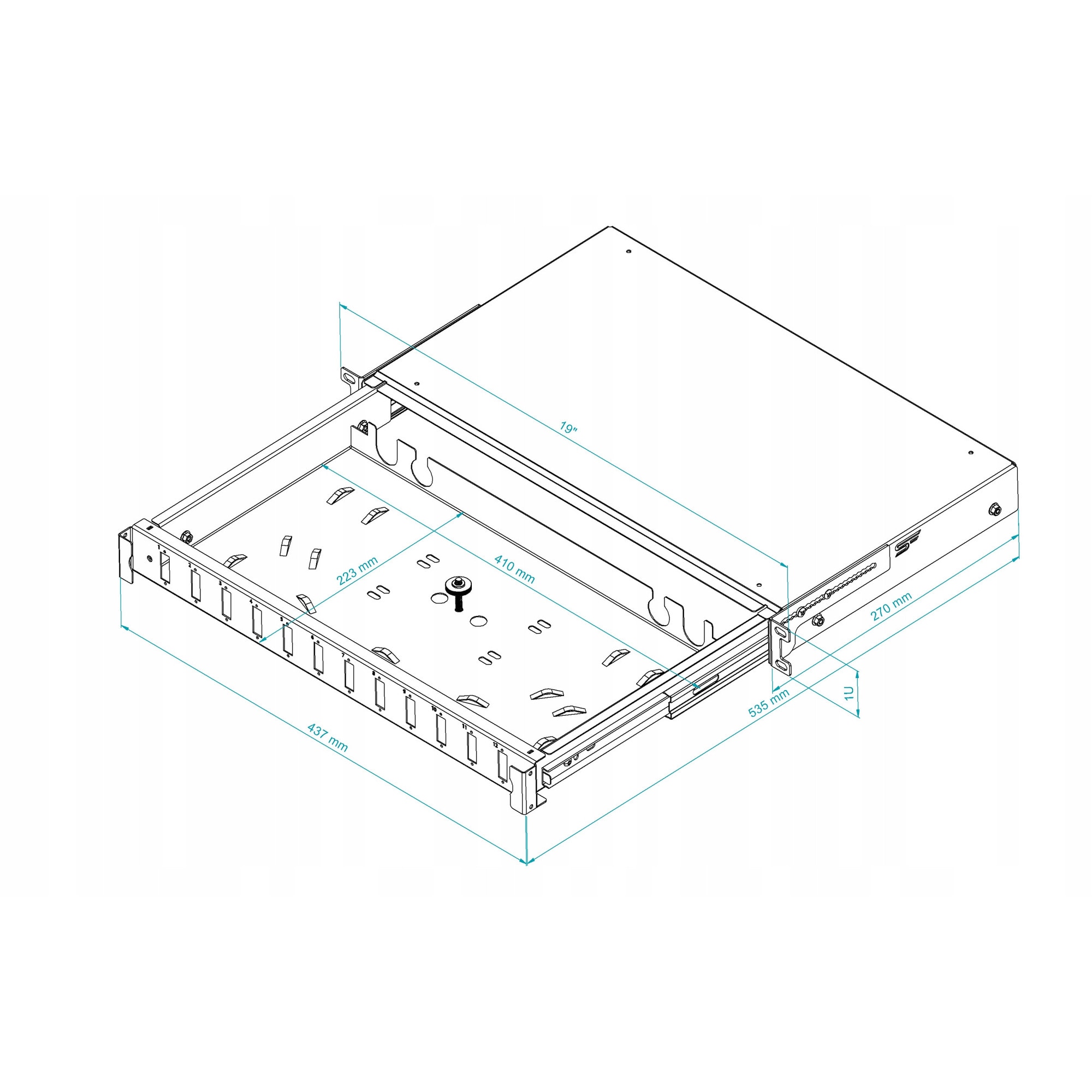 Cu Unit Rack Cutie de distributie cu fibra optica, sertar rack 19