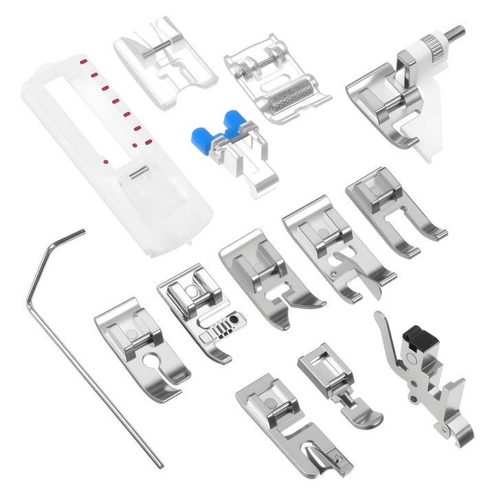 14 részes varrógép talpkészlet, multifunkcionális, fém, ezüst