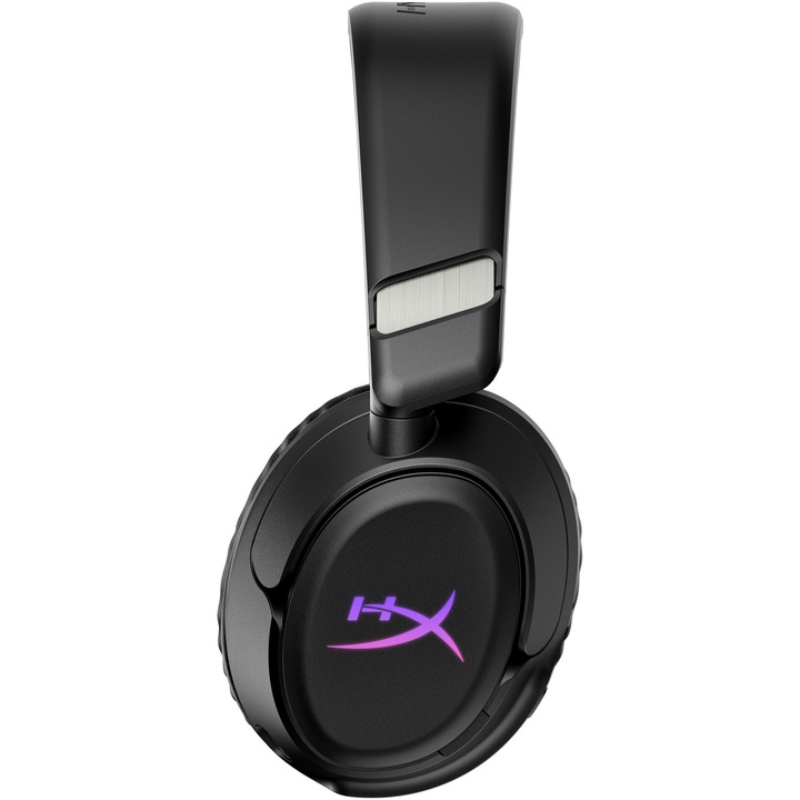 Casti gaming wireless HyperX Cloud Flight 2, iluminare RGB personalizabila cu placute detasabile pentru cupe, autonomie max 100 ore, 2.4GHz/Bluetooth, software NGENUITY, Instant Pair cu anumite laptopuri OMEN, multiplatforma, drivere 50 mm, negru