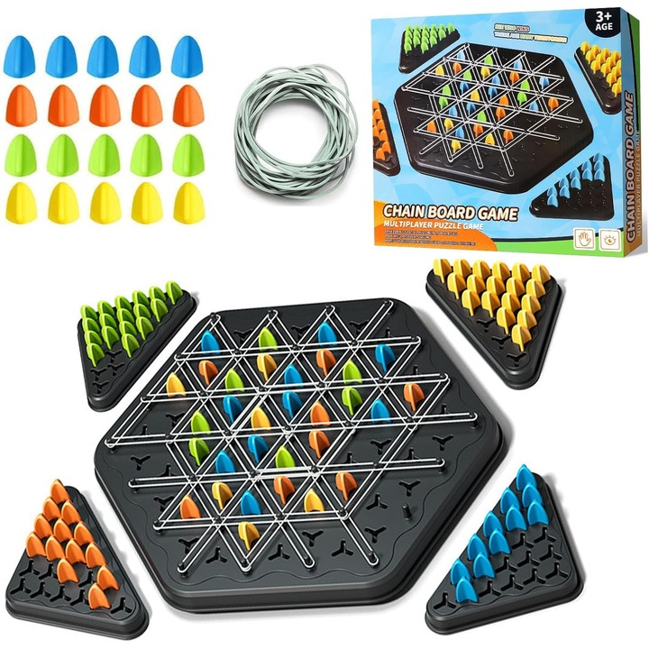 Triggle társasjáték, stratégiai 3D játék, táblával és bábukkal, változatos színek, optimális méretek
