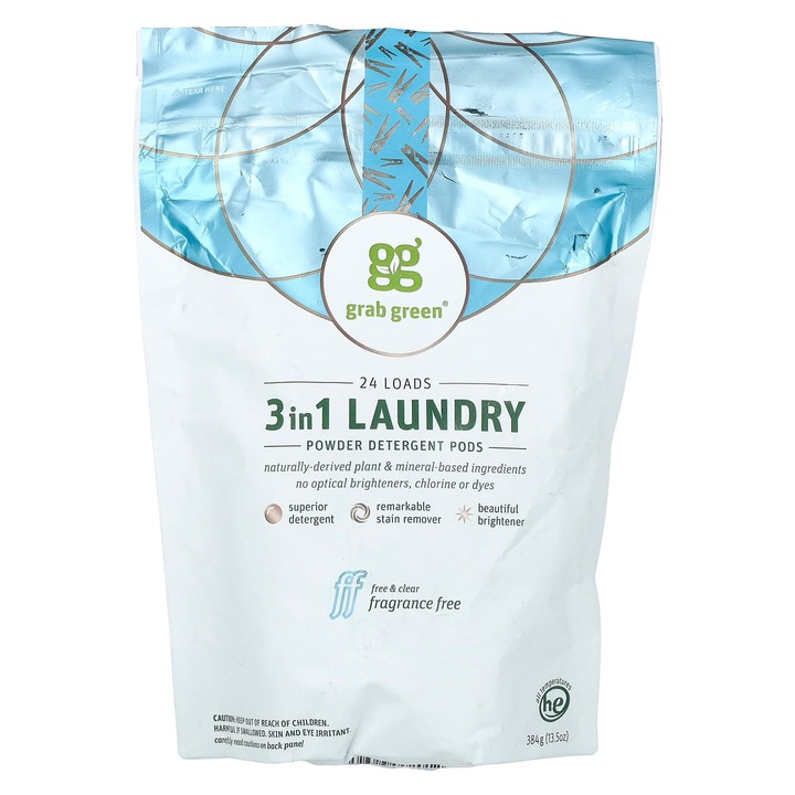 Capsule de detergent rufe, Grab Green, 3 in 1, 24 spalari, 384 g