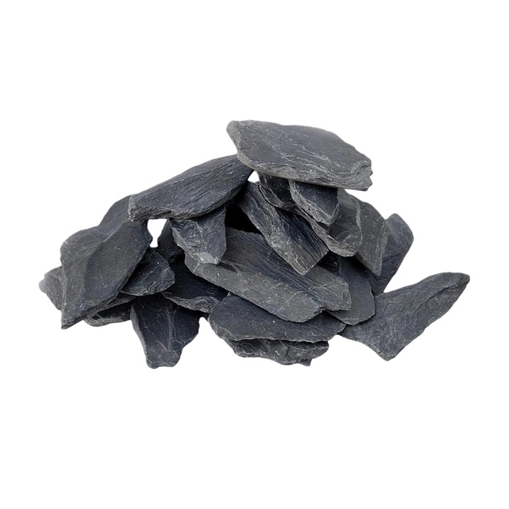 Set 1kg Pietre Naturale de Ardezie pentru Acvariu si Terariu, Dimensiuni 5x10cm, Culoare Gri Antracit